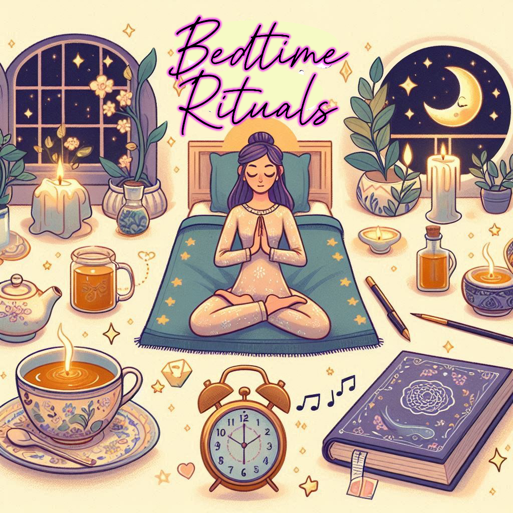 a cartoon of a woman in bed showing her bedtime ritual