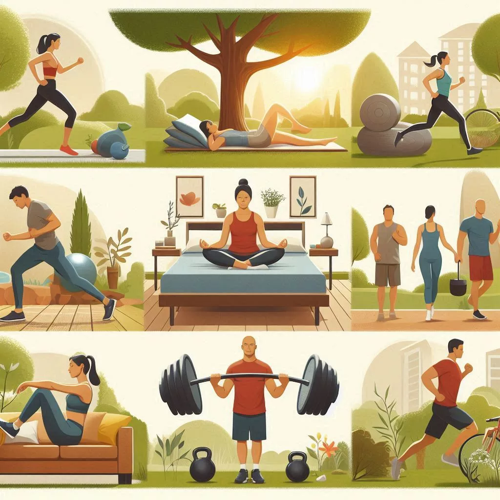 a collage of people doing different exercise activities for better sleep